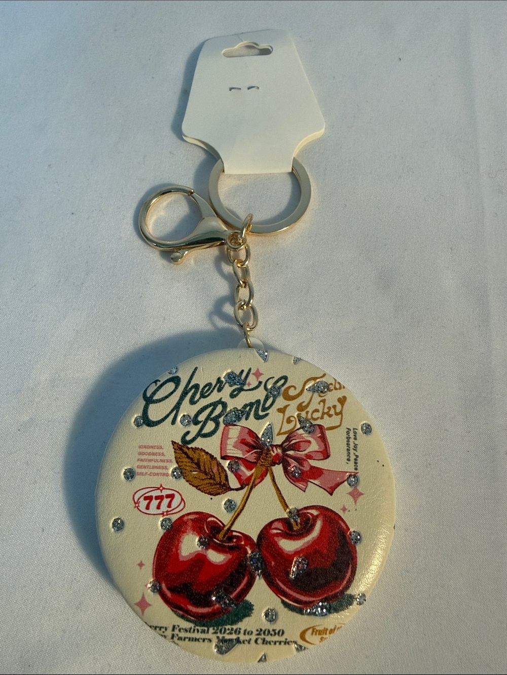 Cherry Bomb Lucky Cherry Keychain - Cream & Red Mirror